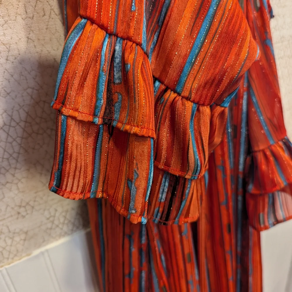 Cold Shoulder Dress Large, Urban Cowgirl Vibes, Girls Night, Orange Turquoise - Picture 5 of 8